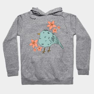 Bluebird and Coral Flowers Hoodie